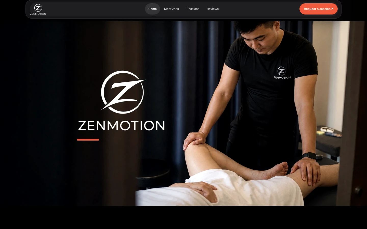 ZenMotion sports massage website homepage designed and delivered by Javiel Liow.
